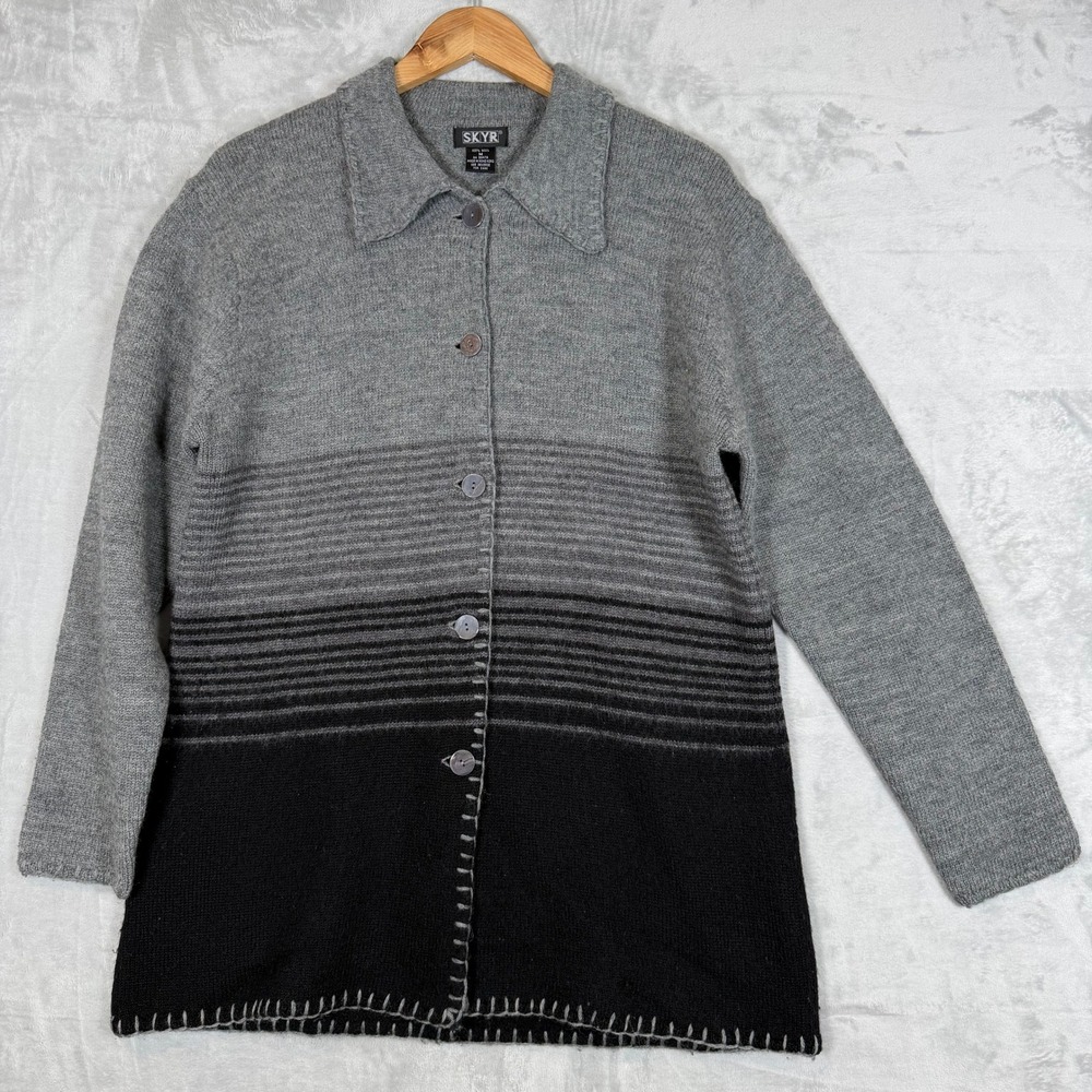 VTG Skyr Cardigan Sweater Womens Medium Gray Ombre Good‎ Condition Wool